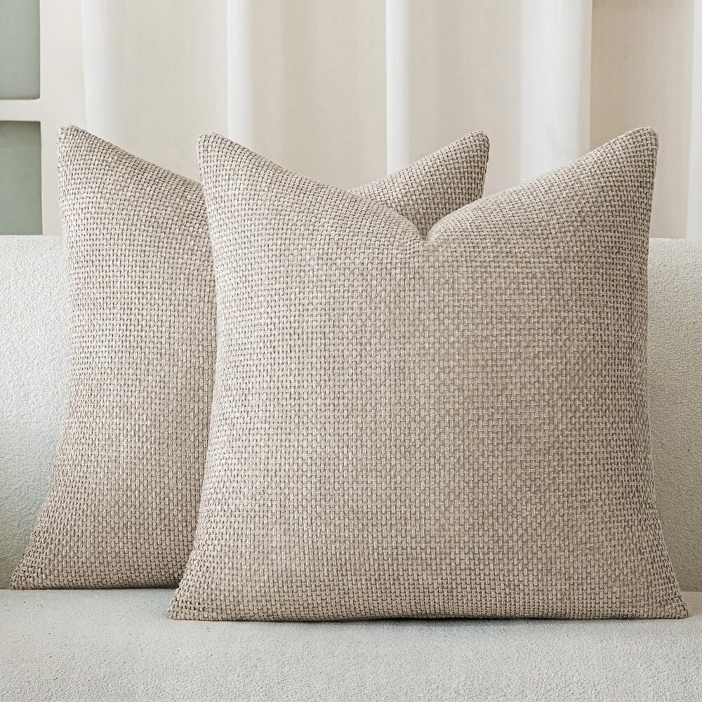 1463 Taupe Chenille Throw Pillow Covers 22x22 Inch Pack of 2 Modern